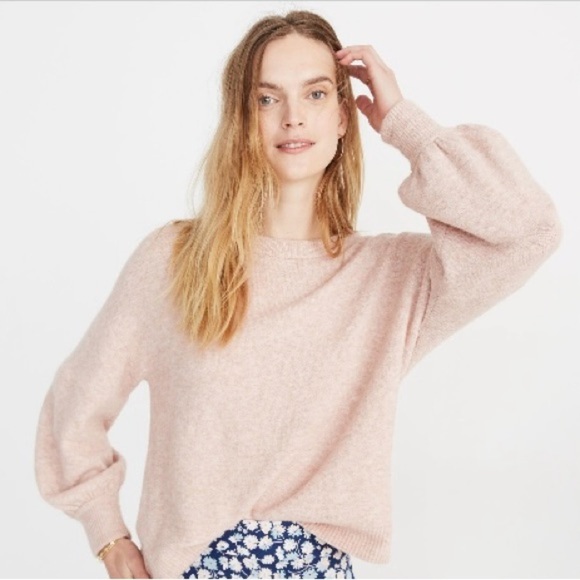 Madewell pink gladwell balloon sleeve pullover crew sweater in heather rose - Picture 1 of 4